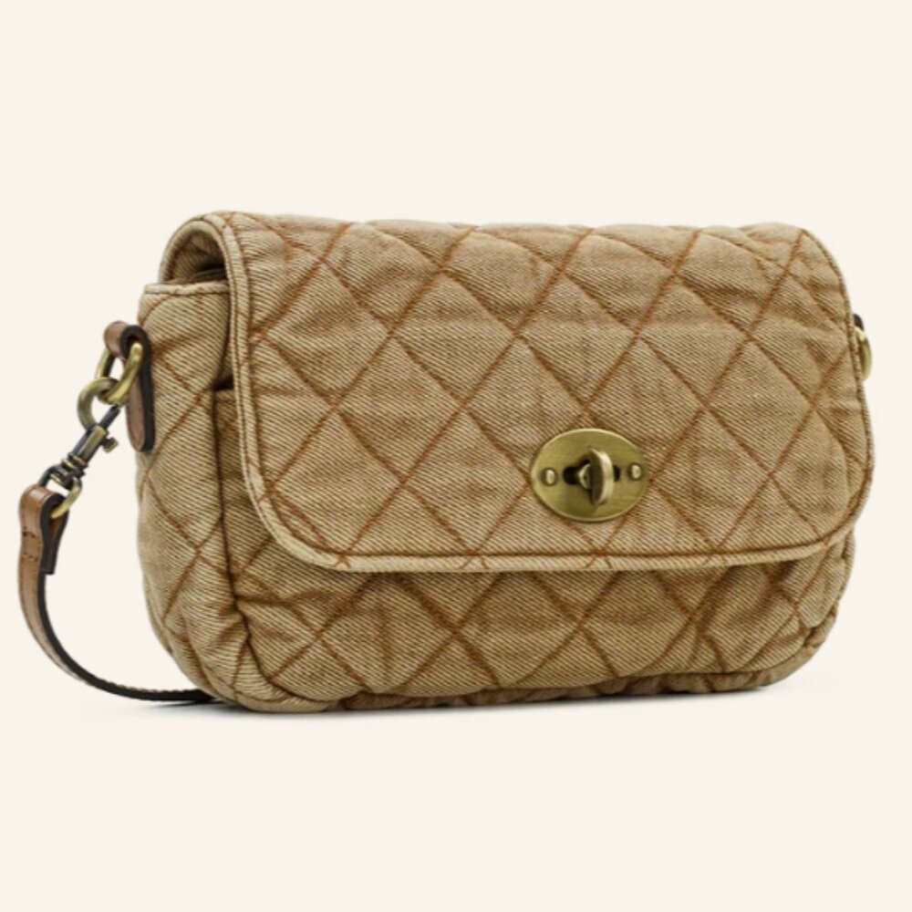 NWT PATRICIA NASH Bonny Quilted Stonewashed Denim Crossbody Bag Biscuit Beige - Picture 3 of 16